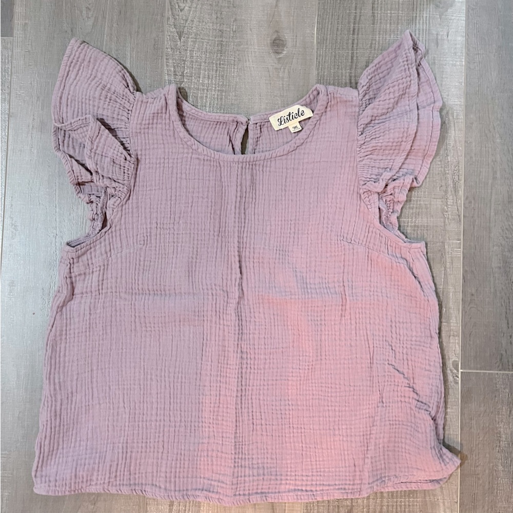 Listicle Lilac Cotton Shirt with ruffle Sleeves